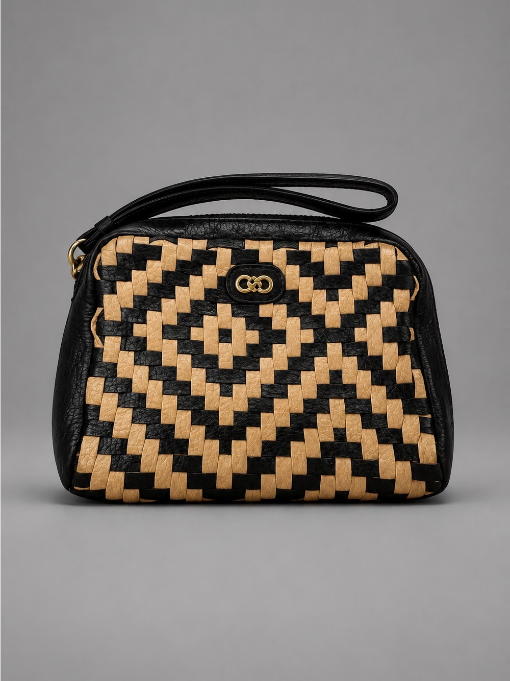 Cole Haan Black and Sand Southwestern Western Style Woven Leather Wristlet Mini